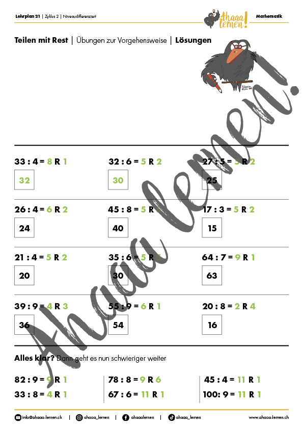 Ahaaa lernen Teilen mit Rest Unterrichtsmaterial Ahaaa lernen Teilen mit Rest Unterrichtsmaterial