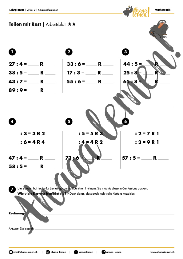 Ahaaa lernen Teilen mit Rest Unterrichtsmaterial Ahaaa lernen Teilen mit Rest Unterrichtsmaterial