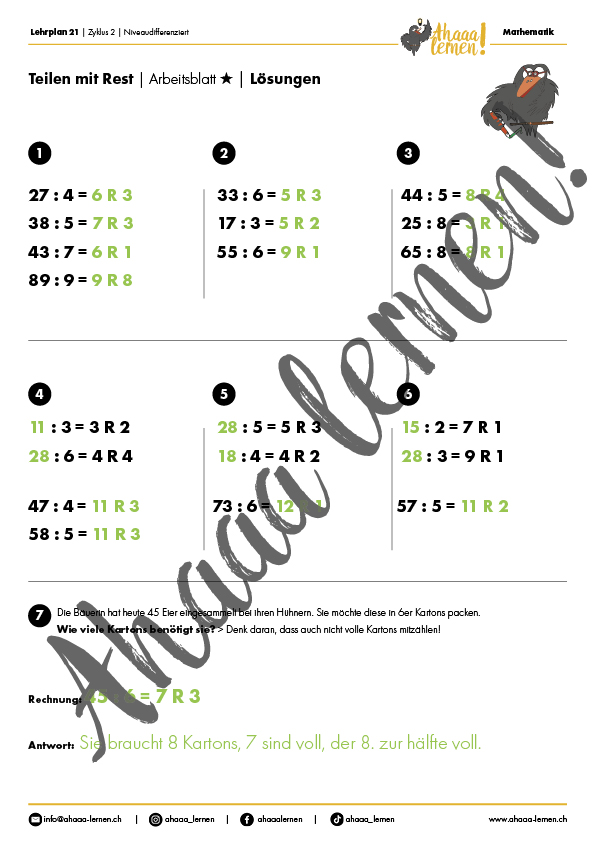 Ahaaa lernen Teilen mit Rest Unterrichtsmaterial Ahaaa lernen Teilen mit Rest Unterrichtsmaterial
