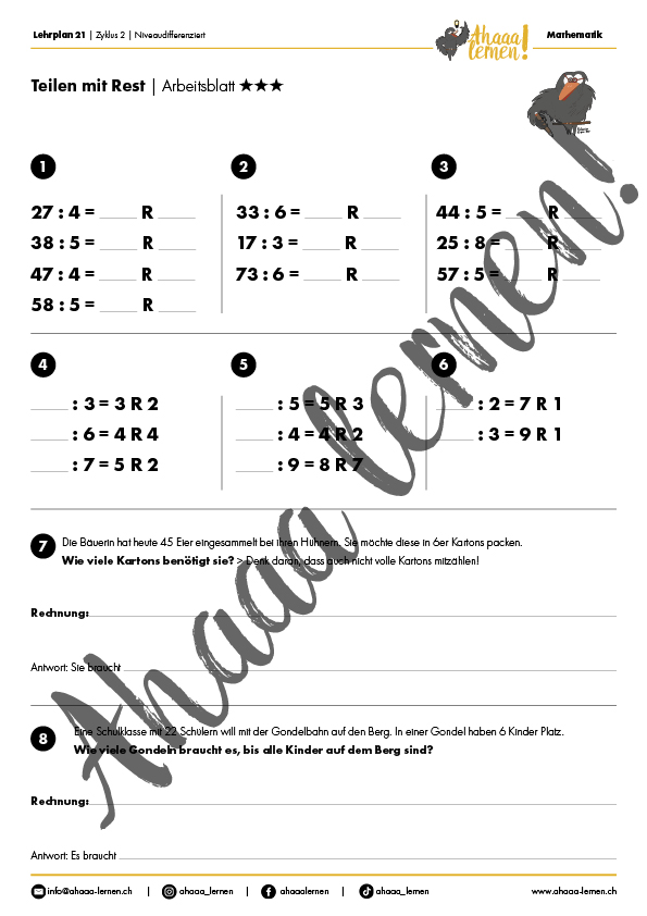 Ahaaa lernen Teilen mit Rest Unterrichtsmaterial Ahaaa lernen Teilen mit Rest Unterrichtsmaterial