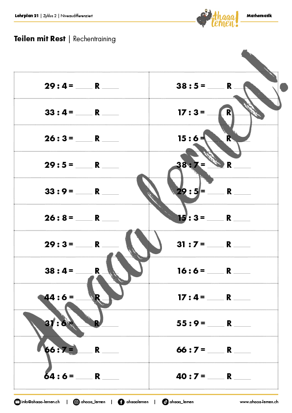 Ahaaa lernen Teilen mit Rest Unterrichtsmaterial Ahaaa lernen Teilen mit Rest Unterrichtsmaterial