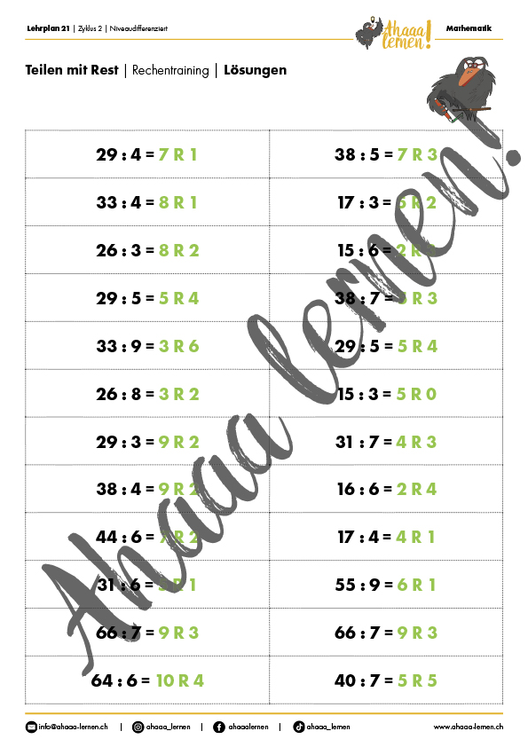 Ahaaa lernen Teilen mit Rest Unterrichtsmaterial Ahaaa lernen Teilen mit Rest Unterrichtsmaterial