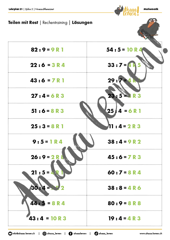 Ahaaa lernen Teilen mit Rest Unterrichtsmaterial Ahaaa lernen Teilen mit Rest Unterrichtsmaterial