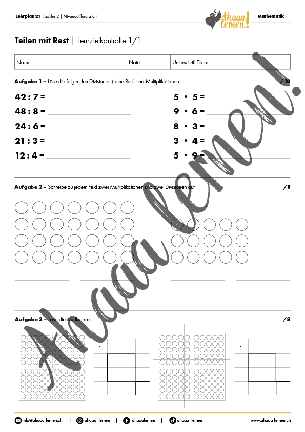 Ahaaa lernen Teilen mit Rest Unterrichtsmaterial Ahaaa lernen Teilen mit Rest Unterrichtsmaterial