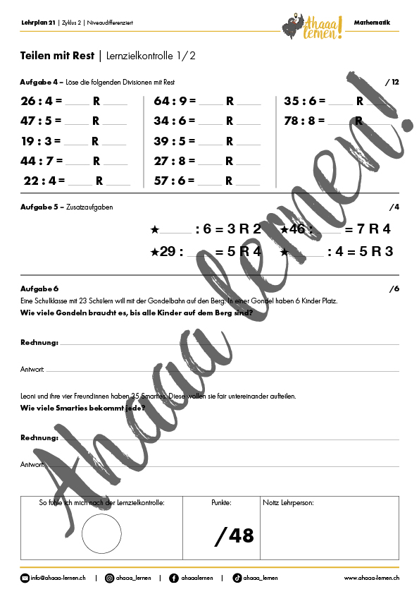 Ahaaa lernen Teilen mit Rest Unterrichtsmaterial Ahaaa lernen Teilen mit Rest Unterrichtsmaterial