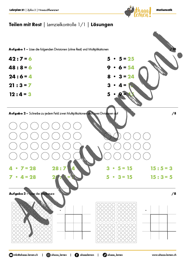 Ahaaa lernen Teilen mit Rest Unterrichtsmaterial Ahaaa lernen Teilen mit Rest Unterrichtsmaterial