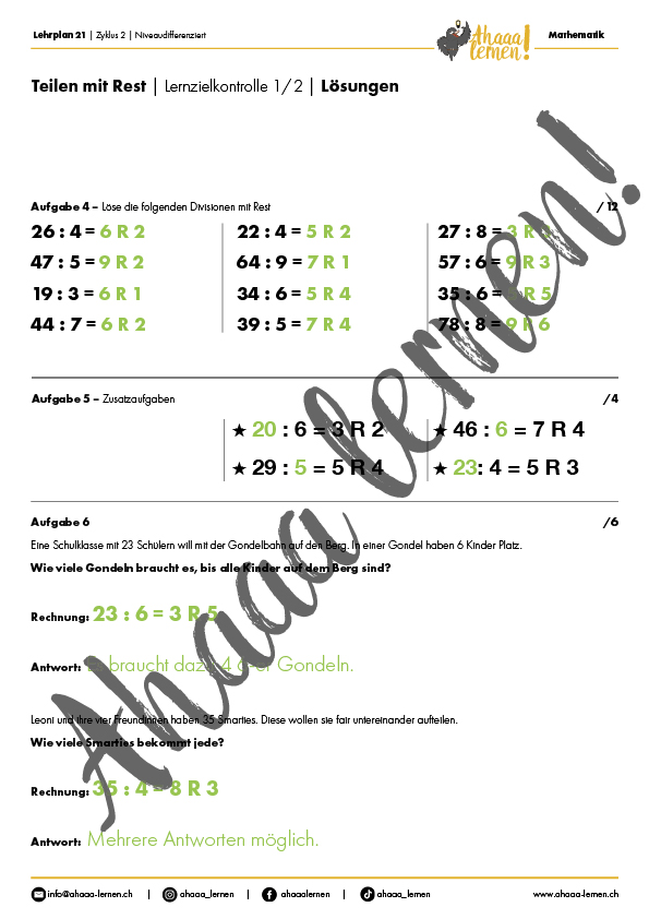 Ahaaa lernen Teilen mit Rest Unterrichtsmaterial Ahaaa lernen Teilen mit Rest Unterrichtsmaterial