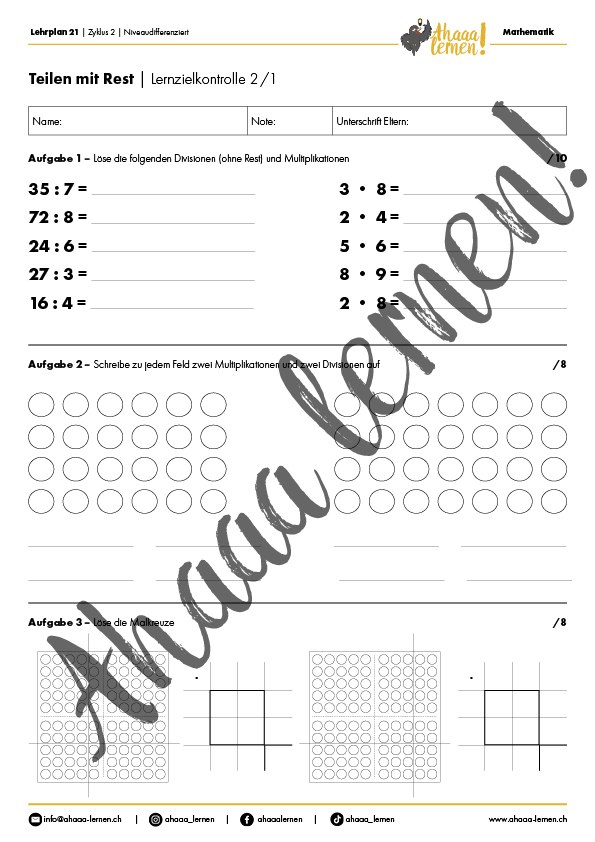 Ahaaa lernen Teilen mit Rest Unterrichtsmaterial Ahaaa lernen Teilen mit Rest Unterrichtsmaterial