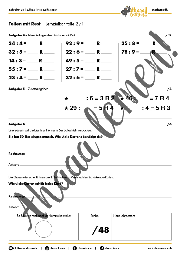 Ahaaa lernen Teilen mit Rest Unterrichtsmaterial Ahaaa lernen Teilen mit Rest Unterrichtsmaterial
