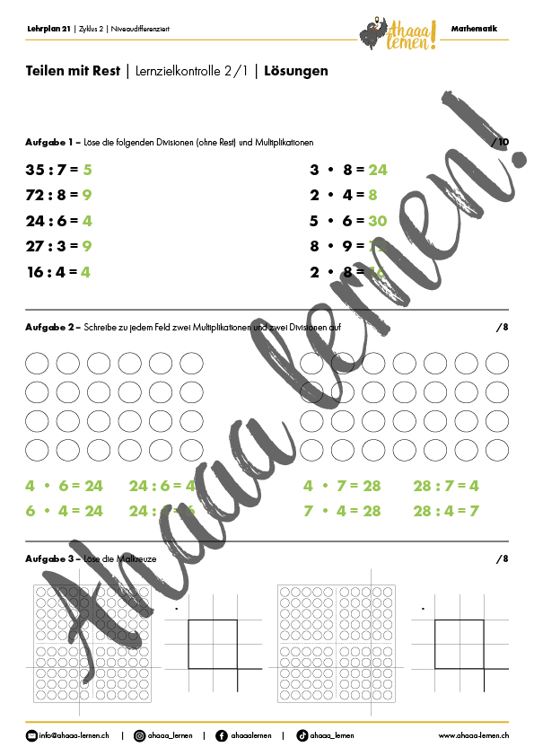 Ahaaa lernen Teilen mit Rest Unterrichtsmaterial Ahaaa lernen Teilen mit Rest Unterrichtsmaterial