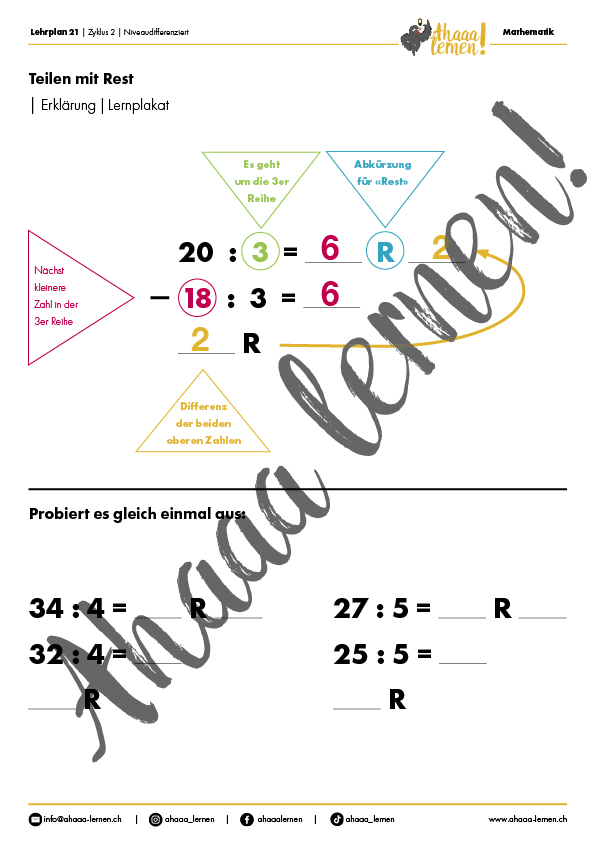 Ahaaa lernen Teilen mit Rest Unterrichtsmaterial Ahaaa lernen Teilen mit Rest Unterrichtsmaterial