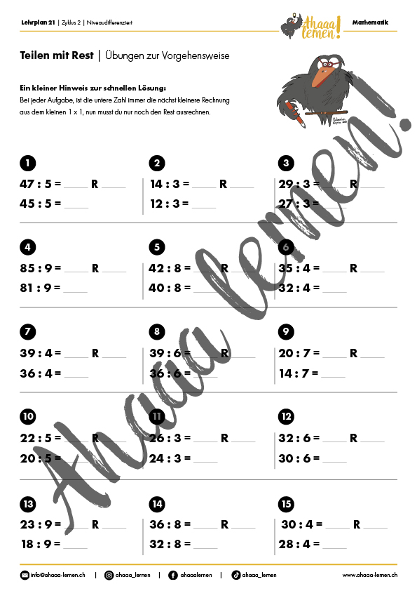Ahaaa lernen Teilen mit Rest Unterrichtsmaterial Ahaaa lernen Teilen mit Rest Unterrichtsmaterial