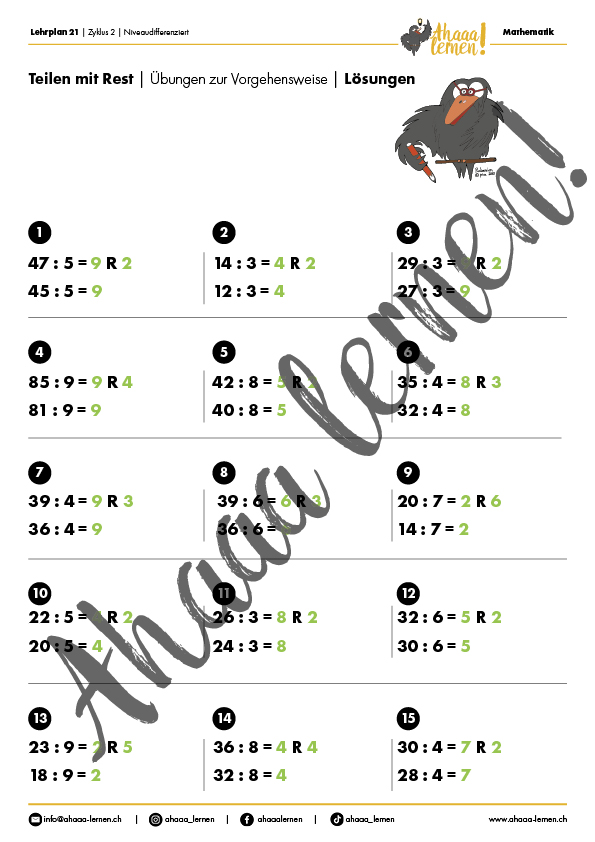 Ahaaa lernen Teilen mit Rest Unterrichtsmaterial Ahaaa lernen Teilen mit Rest Unterrichtsmaterial