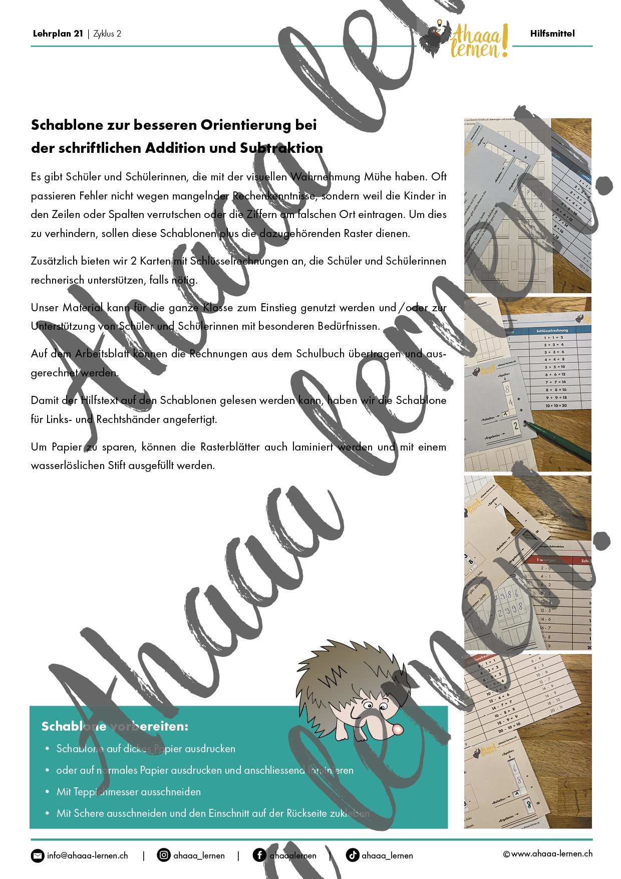 Ahaaa lernen Hilfsschablonen schriftlich Rechnen2