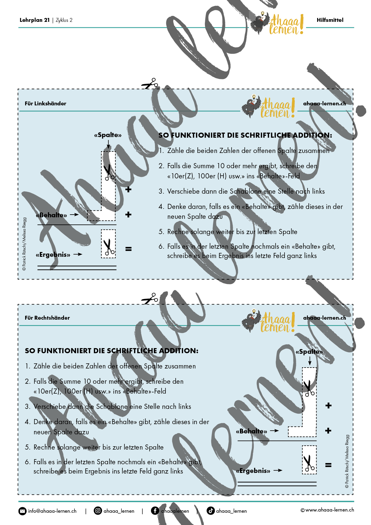 Ahaaa lernen Hilfsschablonen schriftlich Rechnen3