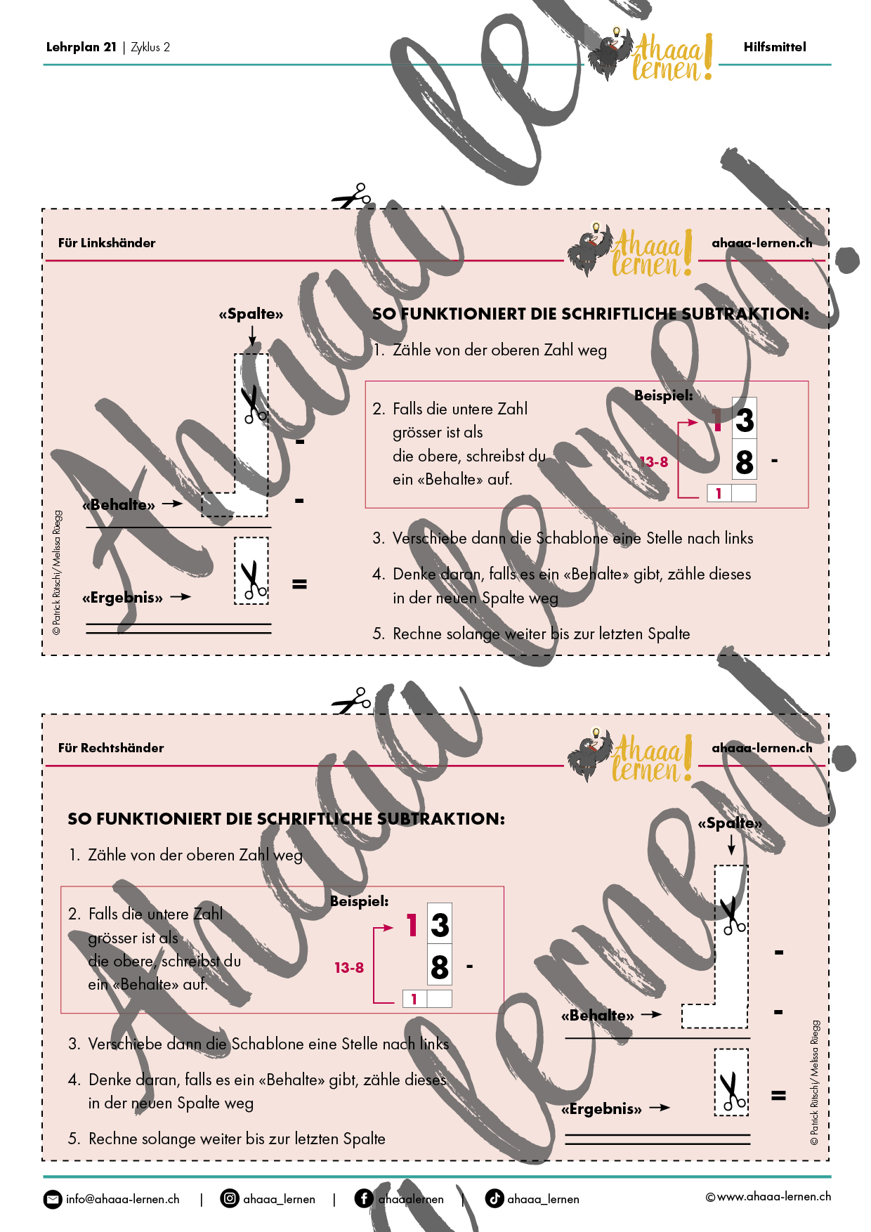 Ahaaa lernen Hilfsschablonen schriftlich Rechnen5