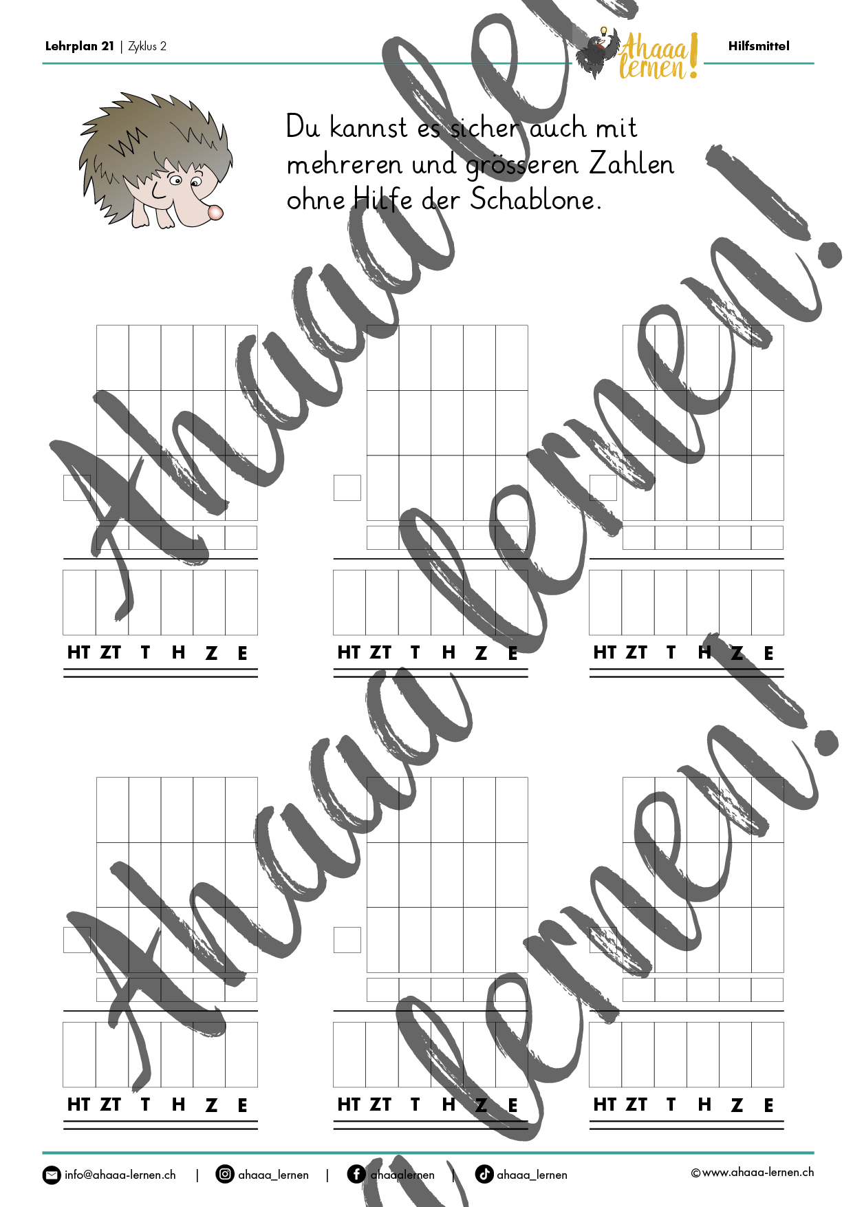 Ahaaa lernen Hilfsschablonen schriftlich Rechnen7
