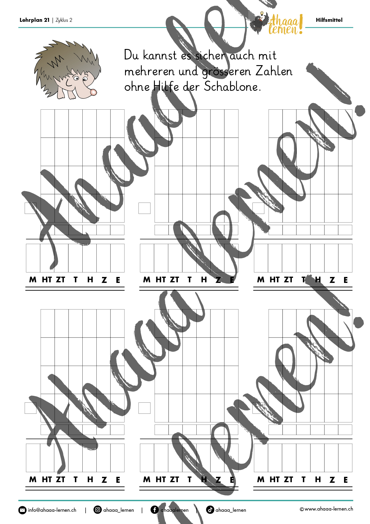 Ahaaa lernen Hilfsschablonen schriftlich Rechnen8